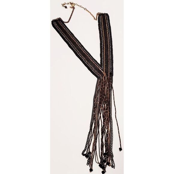 Chico's Miesha Necklace Fringe Bead Silver Gold Beads Collar Statement Y Pendant - Picture 8 of 11